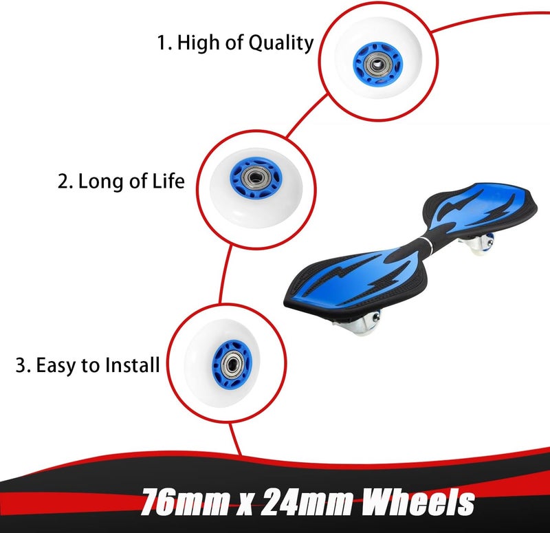 KAMIER Ripstik 76mm x 24mm Wheels Replacement for Razor Rip Stik Ripster Ripsurf CasterBoard 360 RipRider FlashRider PowerRider Caster Trike Kids Mini Scooter Skateboarded Caster Wheel Parts Blue - Image 4